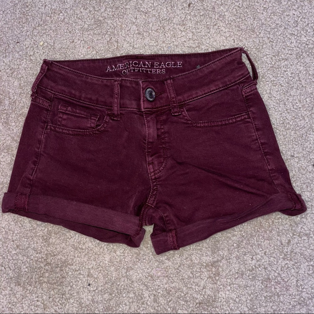red jean shorts
